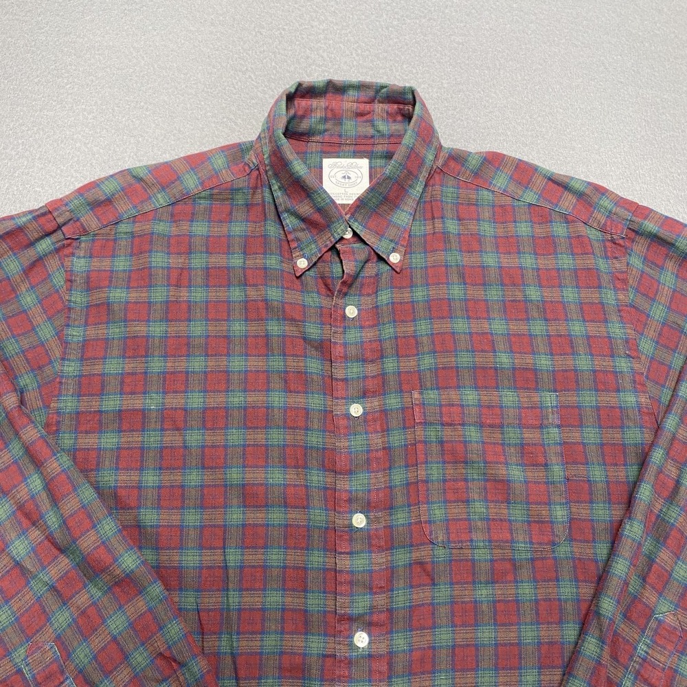 Brooks Brothers‎ Shirt Mens Large Plaid Wool Blend Italy Made Button Up